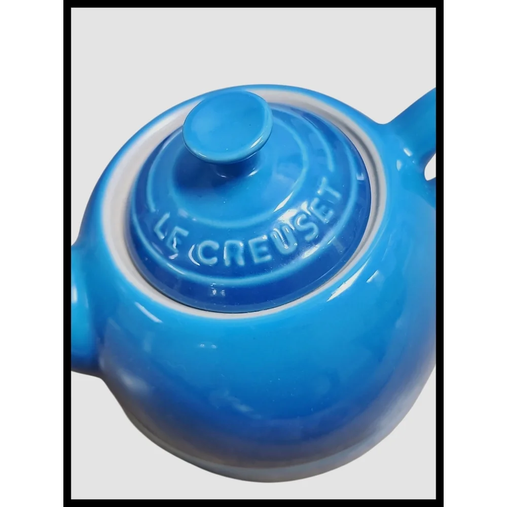 LE CREUSET 3 Piece Tea For One Teapot Cup Lid Set 10oz Stoneware Marseille Blue - Picture 4 of 10